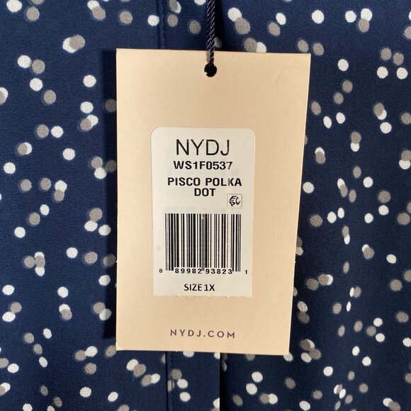 NYDJ Pintuck Pleat Back Blouse Plus Size 1X Pisco Polka Dot Blue White 3/4 Sleev - Picture 4 of 15